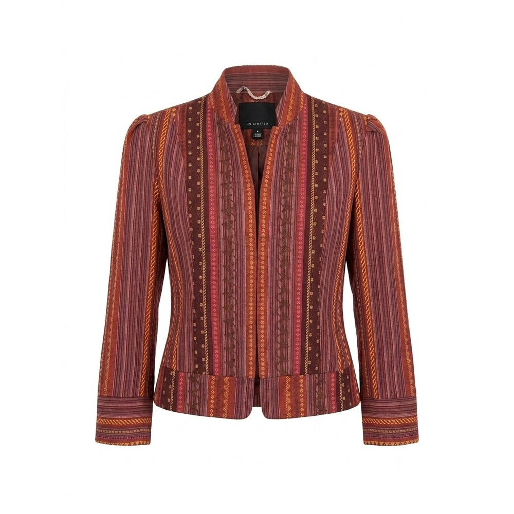 The‎ Limited Embroidered Striped Mandarin Collar Jacket Rust Boho Cotton M